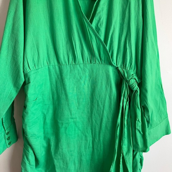PrettyLittleThing Plus Bright Green Wrap Shirt Dress Size 16 NWT - Picture 13 of 16